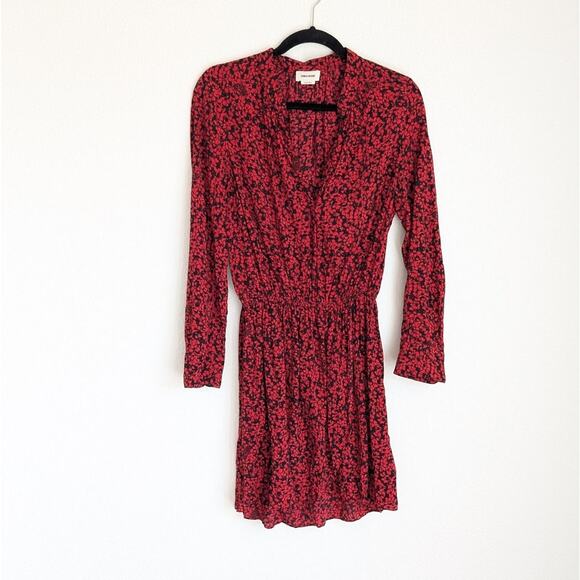 Zadig & Voltaire Rinka Red/Black Floral Print Long Sleeve Mini Dress, size S - Picture 1 of 8